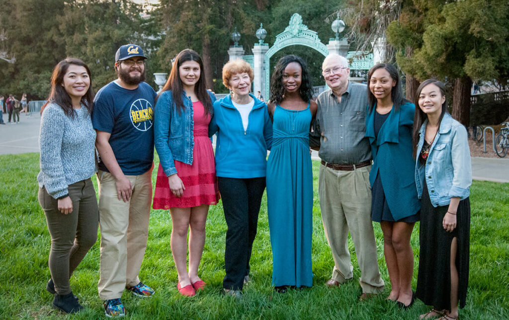 Jim and Betty Huhn with just a few of the students who have benefitted from their philanthropy across Cal