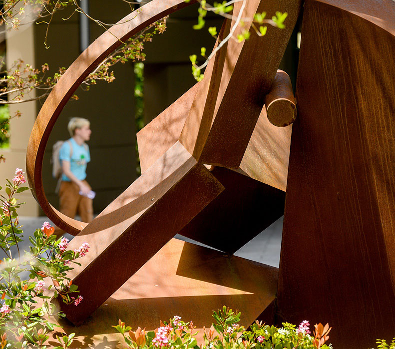 Image of sculpture in Haas campus courtyard