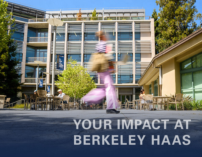 Thumbnail image of woman walking across Haas Campus from the landing page of the 2023-2024 Annual Report of Private Giving